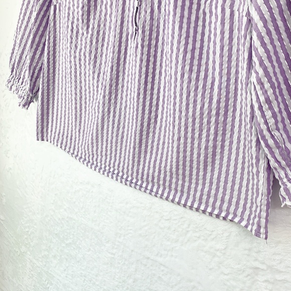 Talbots Charming Stripe Seersucker Popover Top in Deep Lavender Metallic Sz L - Picture 6 of 13